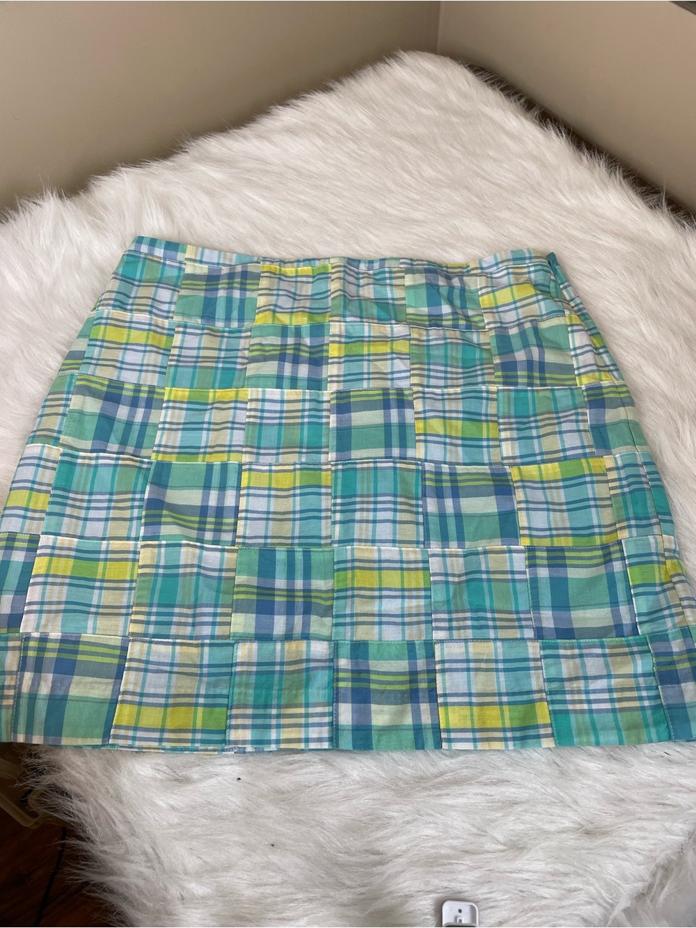 Talbots Madras Plaid Patchwork Mini Skirt in Aqua and Yellow 12 - Picture 4 of 12